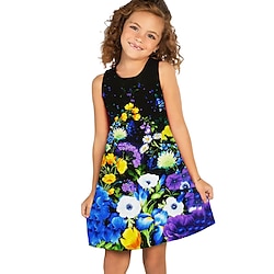 Kids Girls’ Graphic Floral Dress Outdoor Casual Sleeveless Fashion Cute Daily Above Knee Polyester Summer Spring Casual Dress A Line Dress Tank Dress 3-12 Years Black Purple