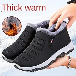 Women’s Sneakers Boots Daily Snow Boots Plus Size Winter Fleece Lined Round Toe Wedge Heel Fashion Cute Loafer Satin Solid Color Wine Black