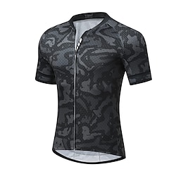 21Grams Men’s Short Sleeve Cycling Jersey Bike Top with 3 Rear Pockets Breathable Quick Dry Moisture Wicking Reflective Strips Mountain Bike MTB Road Bike Cycling Grey Polyester Camo / Camouflage
