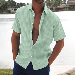 Men’s Shirt Button Up Shirt Casual Shirt Summer Shirt Beach Shirt Black White Blue Dark Green Brown Stripes Short Sleeve Lapel Daily Vacation Clothing Apparel Fashion Casual Comfortable
