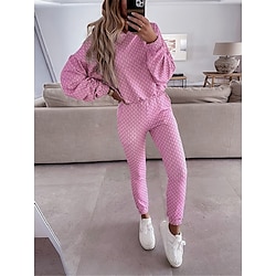 Women’s Loungewear Sets Fashion Casual Comfort Geometic Polyester Street Daily Date Hoodie Breathable Hoodie Long Sleeve Elastic Waist Pant Summer Fall White Pink