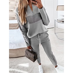 Women’s Pajamas Pajama Top and Pant Sets Fashion Casual Soft Grid / Plaid Polyester Home Daily Bed V Wire Breathable Long Sleeve Pant Summer Fall Gray