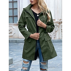 Women’s Raincoat Hoodied Jacket Outdoor Zipper Breathable Plain Loose Fit Streetwear Outerwear Fall Long Sleeve claret S