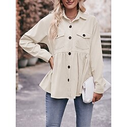 Women’s Casual Jacket Outdoor Button Breathable Plain Loose Fit Streetwear Outerwear Spring Long Sleeve Black S