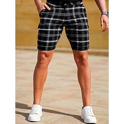 Men’s Shorts Chino Shorts Bermuda shorts Plaid Pocket Comfort Breathable Cotton Blend Outdoor Daily Going out Fashion Streetwear Black Grey