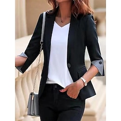 Women’s Blazer Formal Button Windproof Stripes Regular Fit Streetwear Outerwear Spring Long Sleeve Black S