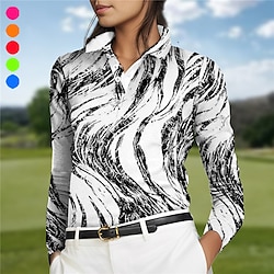 Women’s Breathable Quick Dry Moisture Wicking Polo Shirt Golf Shirt Button Up Polo Golf Apparel Golf Clothes Long Sleeve Regular Fit Summer Printed Tennis Golf Pickleball