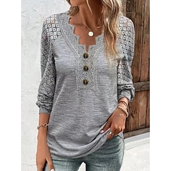 Women’s Pullover Sweater Jumper Jumper Ribbed Knit Button Lace Trims V Neck Solid Color Daily Going out Stylish Casual Summer Fall Black White S M L