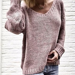 Women’s Pullover Sweater Jumper Jumper Crochet Knit Oversized V Neck Solid Color Outdoor Daily Stylish Casual Summer Fall Yellow Pink S M L