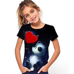Kids Girls’ Graphic T shirt 3D Print Outdoor Crewneck Short Sleeve Active Summer 7-13 Years Black Blue