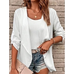 Women’s Blazer Formal Oversized Windproof Plain Regular Fit Streetwear Outerwear Summer Long Sleeve White S