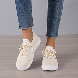 Women’s Sneakers Slip-Ons Outdoor Daily Indoor Flyknit Shoes Platform Sneakers Round Toe Flat Heel Running Shoes Elegant Casual Minimalism Loafer Tissage Volant Solid Color Beige
