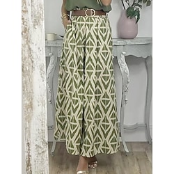 Women’s Skirt A Line Polyester Maxi Navy Blue Green Skirts Pleated Pocket Print Summer High Waist Street Daily Fashion Casual S M L