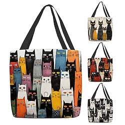 Women’s Tote Shoulder Bag Polyester Canvas Tote Bag Customize Shopping Holiday Large Capacity Foldable Lightweight Print Cat Black / White Black / Red Custom Print