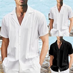 Men’s Shirt Button Up Shirt Casual Shirt Summer Shirt Black White Plain Short Sleeve Camp Collar Daily Vacation Patchwork Clothing Apparel Fashion Casual Comfortable