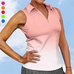 Women’s Breathable Quick Dry Moisture Wicking Polo Shirt Golf Shirt Golf Apparel Golf Clothes Sleeveless Zipper Regular Fit Summer Color Gradient Tennis Golf Pickleball
