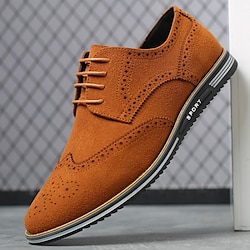 Men’s Oxfords Embroidery Brogue Dress Shoes Derby Shoes Business Casual Suede Daily Lace-up Black Blue Brown Spring Fall Winter