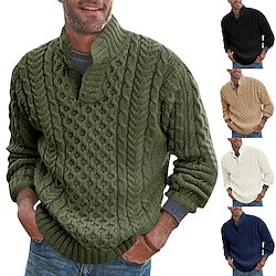 Men’s Pullover Sweater jumper Waffle Knit Knitted Braided Stand Collar Solid Color Daily Holiday Basic Stylish Clothing Apparel Fall Winter Army Green Khaki M L XL / Long Sleeve / Long Sleeve