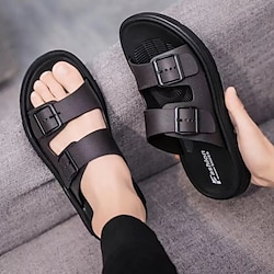 Men’s Sandals Fashion Sandals Beach PU Home Breathable Black Brown Summer