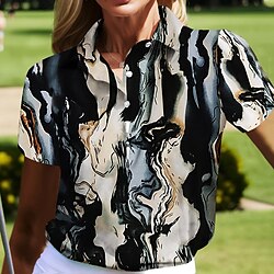 Women’s Breathable Quick Dry Moisture Wicking Polo Shirt Golf Shirt Button Up Polo Golf Apparel Golf Clothes Short Sleeve Regular Fit Summer Printed Tennis Golf Pickleball