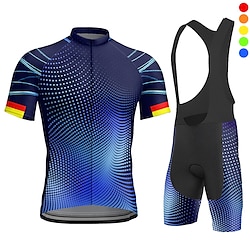 21Grams Men’s Short Sleeve Cycling Jersey with Bib Shorts Mountain Bike MTB Road Bike Cycling Black Red Blue Bike 3D Pad Breathable Quick Dry Moisture Wicking Back Pocket Clothing Suit Polyester