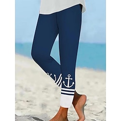 Women’s Tights Leggings Black Sky Blue Green Fashion coastalgrandmastyle Print Casual Daily Ankle-Length Stretchy Graphic Tummy Control S M L XL 2XL