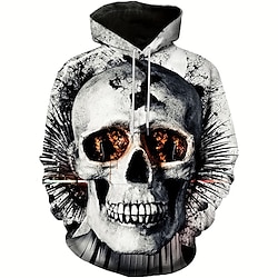 Men’s Pullover Hoodie Sweatshirt Gray Skull Graphic Prints Hooded Daily Sports Print 3D Print Streetwear Designer Basic Spring   Fall Clothing Apparel Hoodies Sweatshirts  Long Sleeve