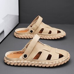 Men’s Sandals Handmade Shoes Casual Beach Walking Synthetics Daily Beach Breathable Buckle Black Brown Summer Spring