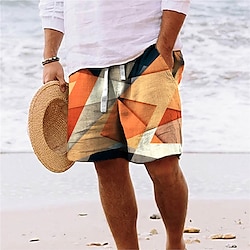 Men’s Shorts Summer Shorts Beach Shorts Graphic Color Block Geometry Drawstring Elastic Waist 3D Print Short Breathable Soft Casual Daily Holiday Streetwear Hawaiian Yellow Green Micro-elastic