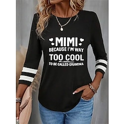 Women’s T shirt Tee Black Print Letter Daily Weekend Long Sleeve Round Neck Basic Regular Fit Painting Spring   Fall