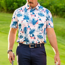 Men’s Breathable Quick Dry Moisture Wicking Polo Shirt Golf Shirt Button Up Polo Golf Apparel Golf Clothes Short Sleeve Regular Fit Summer Printed Tennis Golf Pickleball