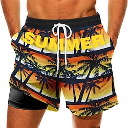 Men’s Quick Dry Swim Trunks Swim Shorts Drawstring Compression Liner with Pockets Board Shorts Bathing Suit Tropical Printed Swimming Surfing Beach Water Sports Summer Spring