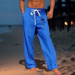 Men’s Trousers Summer Pants Beach Pants Coconut Tree Graphic Prints Drawstring Elastic Waist 3D Print Comfort Casual Daily Holiday Streetwear Hawaiian Black Blue Micro-elastic