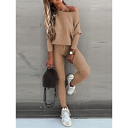 Women’s Loungewear Sets Fashion Casual Comfort Pure Color Polyester Street Daily Date Crew Neck Breathable Long Sleeve Pant Summer Fall Black Khaki