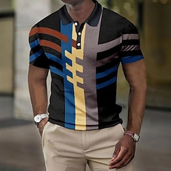 Men’s Waffle Polo Shirt Polo Shirt Golf Shirt Turndown Geometry Yellow Pink Blue Sky Blue Orange 3D Print Outdoor Street Button-Down Print Short Sleeves Clothing Apparel Fashion Designer Casual