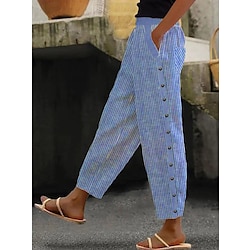 Women’s Pants Trousers Faux Linen Gray Fashion Side Pockets Print Casual Weekend Full Length Striped Comfort S M L XL 2XL