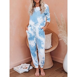 Women’s Plus Size 2 Pieces Loungewear Sets Fashion Casual Comfort Tie Dye Polyester Street Daily Date Crew Neck Breathable Long Sleeve Pocket Pant Summer Fall Black White