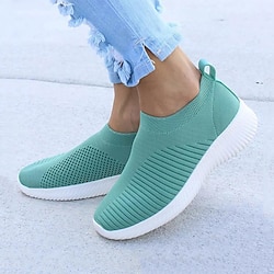 Women’s Sneakers Slip-Ons Outdoor Office Work Plus Size Flyknit Shoes Slip-on Sneakers Round Toe Flat Heel Walking Shoes Sporty Casual Minimalism Loafer Tissage Volant Solid Color Light Blue Black