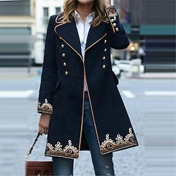 Women’s Coat Pea Coat Formal Patchwork Comfortable Flower Loose Fit Artistic Style Outerwear Fall Long Sleeve Black S