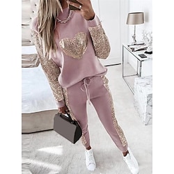 Women’s Loungewear Sets Fashion Casual Comfort Heart Cotton Street Daily Date Stand Collar Breathable Pullover Long Sleeve Pant Summer Fall Pink