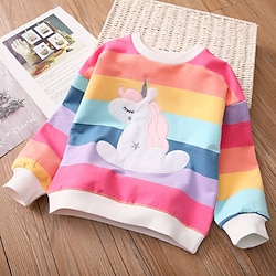 Kids Girls’ Unicorn Sweatshirt Outdoor Crewneck Long Sleeve Cotton Fashion Spring 3-7 Years Pink