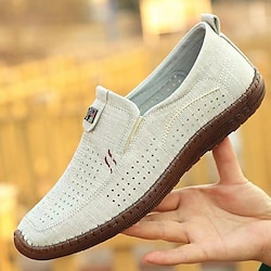 Men’s Loafers  Slip-Ons Comfort Shoes Casual Canvas Daily Breathable Loafer Camel Grey Summer Spring