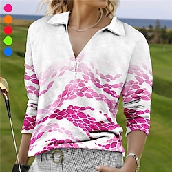 Women’s Breathable Quick Dry Moisture Wicking Polo Shirt Golf Shirt Golf Apparel Golf Clothes Long Sleeve V Neck Regular Fit Summer Printed Tennis Golf Pickleball