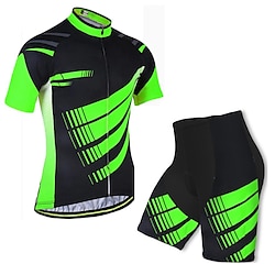 21Grams Men’s Short Sleeve Cycling Jersey with Shorts Mountain Bike MTB Road Bike Cycling Yellow Red Blue Stripes Bike 3D Pad Breathable Quick Dry Moisture Wicking Back Pocket Clothing Suit Polyester