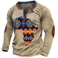 Men’s Henley Shirt Henley Graphic Tribal Clothing Apparel 3D Print Outdoor Daily Button-Down Print Long Sleeve Designer Ethnic Comfortable