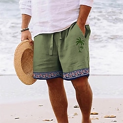 Men’s Shorts Summer Shorts Beach Shorts Graphic Coconut Tree Geometry Drawstring Elastic Waist 3D Print Short Breathable Soft Casual Daily Holiday Streetwear Hawaiian White Blue Micro-elastic