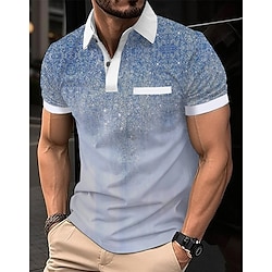 Men’s Graphic Polo Polo Shirt Golf Shirt Turndown Gradient Graphic Prints Yellow Blue Green Outdoor Street Print Short Sleeves Clothing Apparel Sports Fashion Streetwear Designer