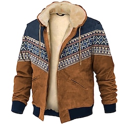 Tribal Graphic Prints Daily Classic Casual 3D Print Men’s Holiday Vacation Going out Hoodie Jacket Fleece Jacket Outerwear Hoodies Brown Army Green Dark Blue Hooded Long Sleeve Winter Fleece Designer