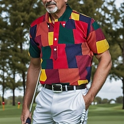 Men’s Breathable Quick Dry Moisture Wicking Polo Shirt Golf Shirt Golf Apparel Golf Clothes Short Sleeve Regular Fit Summer Color Block Tennis Golf Pickleball