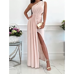 Women’s Long Dress Maxi Dress Prom Dress Party Dress Homecoming Dress Pink Red Green Pure Color Sleeveless Summer Spring Fall Backless Party One Shoulder Evening Party Wedding Guest Summer Dress 2023